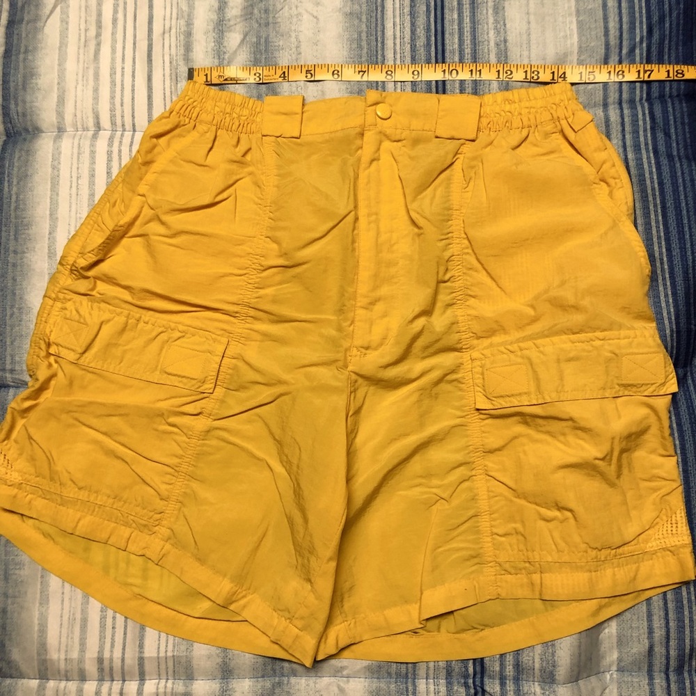 Mens Unisex Vintage Yellow Bimini Bay Penn Reels Fishing Short